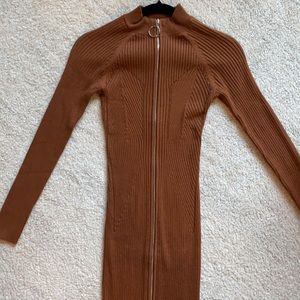 ASOS Design Knitted Dress w/ Zip Through Detail In Brown (US0) (UK4/EU32) • NWOT